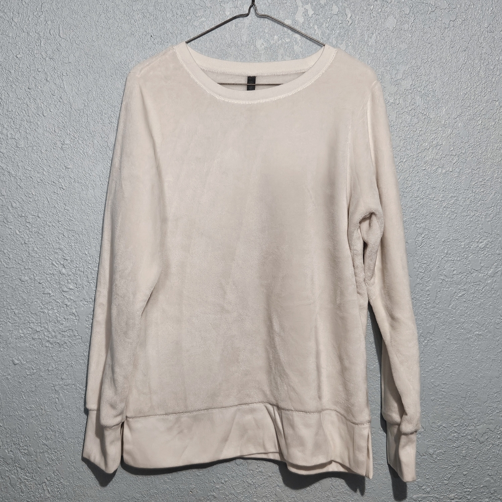 GAIAM Super Soft White Long Sleeve Crew Neck Women's Sz L Split Sides